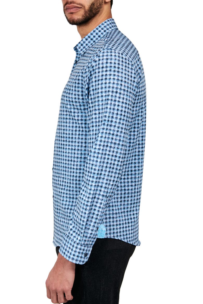 Slim Fit Wyckoff Blurry Gingham 4-Way Stretch Performance Long Sleeve Shirt, Alternate, color, BLUE
