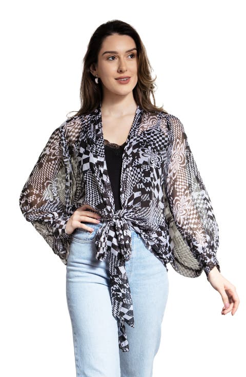 Geometric Floral Sheer Tie Front Short Duster