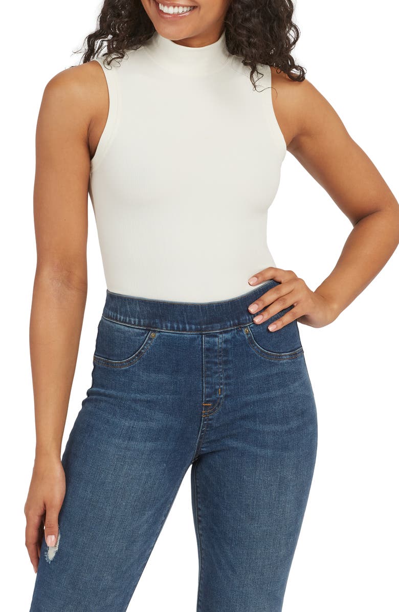 SPANX<sup>®</sup> Suit Yourself Ribbed Mock Neck Sleeveless Smoother Bodysuit, Main, color, Parchment