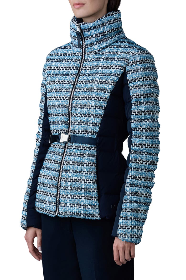 Evita Tweed & 750 Fill Power Quilted Down Short Jacket, Alternate, color, SKY BLUE MULTI