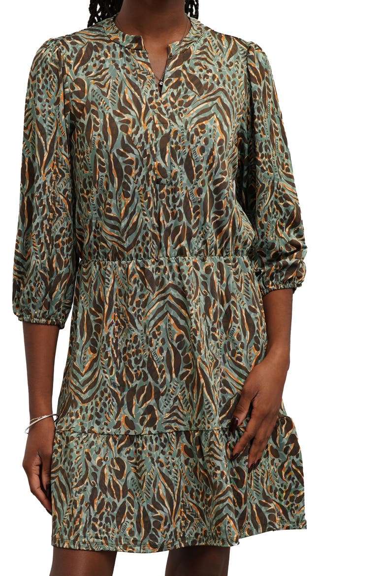 Print Tiered A-Line Dress, Alternate, color, JADE