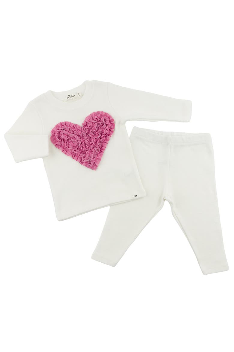 Ruffle Heart Bright Pink Sparkle Two Piece Set, Alternate, color, Cream