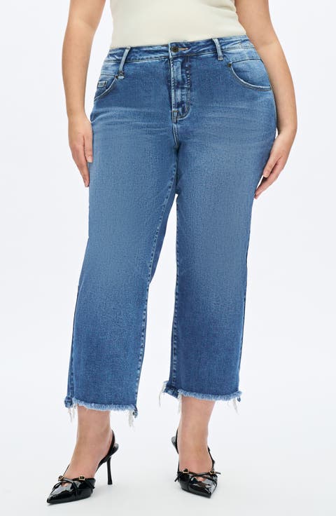 High Waist Fray Hem Crop Straight Leg Jeans (Virgo) (Plus)