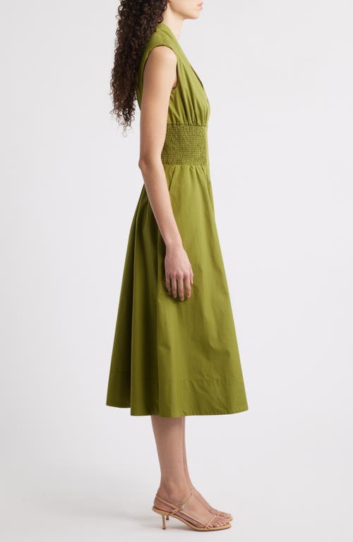 VINCE CAMUTO VINCE CAMUTO SMOCK WAIST COTTON MIDI DRESS 