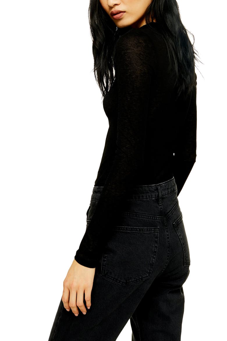 Mesh Funnel Neck Top, Alternate, color, BLACK