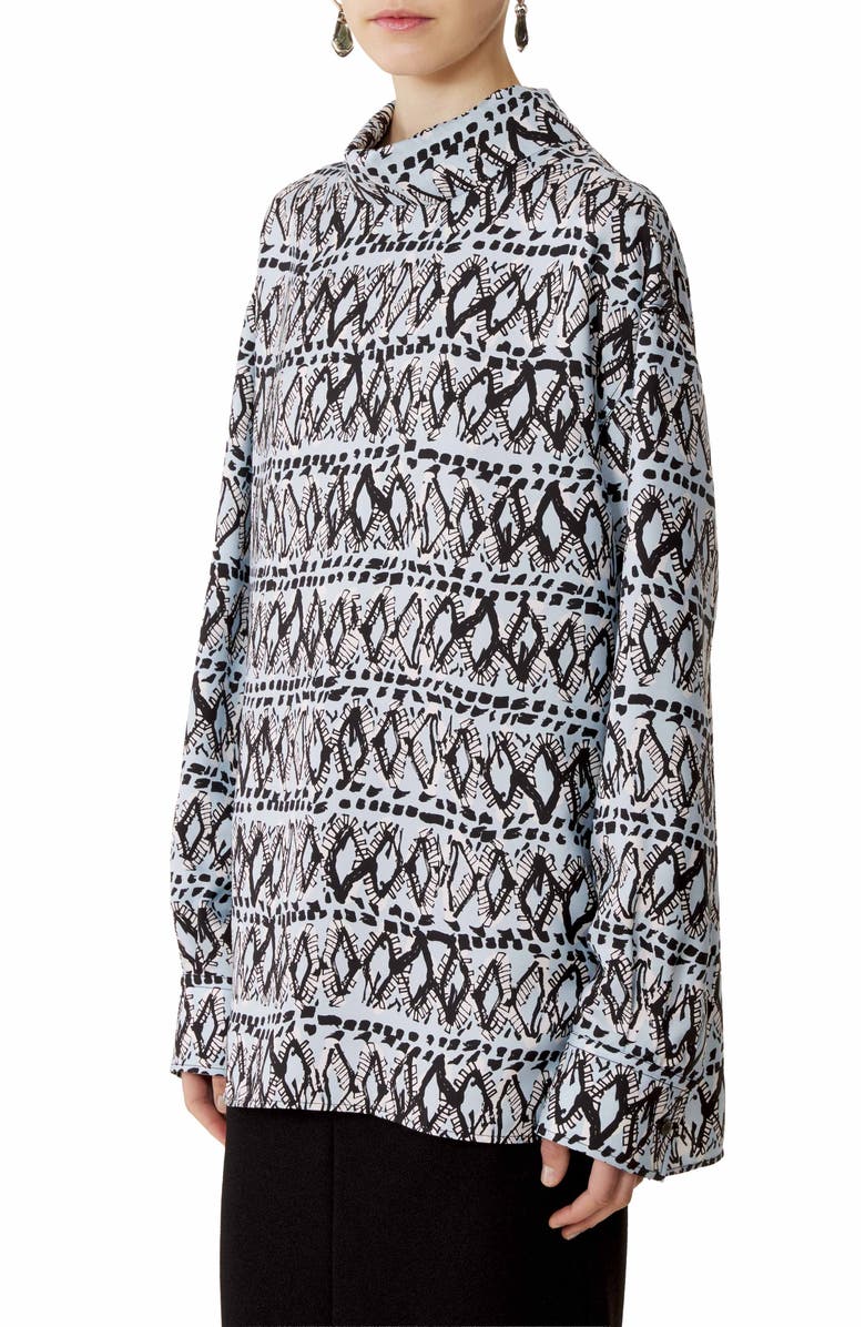 Lanvin High-Neck Printed Silk Top, Alternate, color, Sky Blue/Black