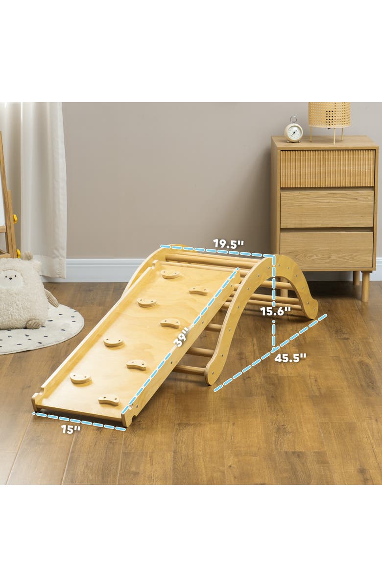 Qaba Toddler Climbing Toys Set, Indoor 4 In 1 Pikler Set, Wooden Montessori Set, Alternate, color, Natural Wood