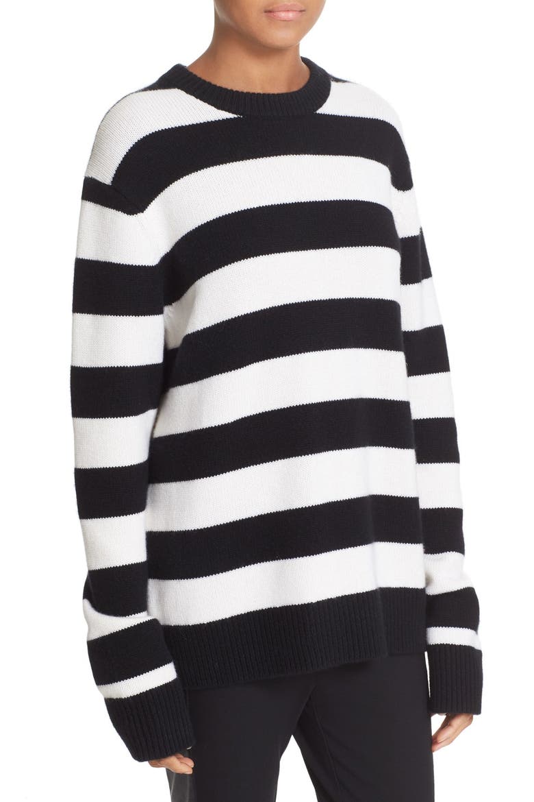 Shana Stripe Cashmere Sweater, Alternate, color, BLACK/ WHITE