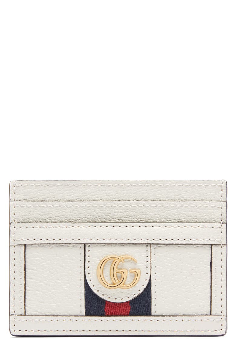 Ophidia Leather Card Case, Main, color, MYSTIC WHITE/ BLUE RED BLUE