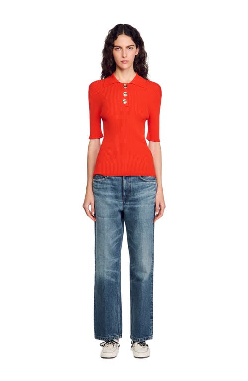 Sandro Ory Ribbed Polo Sweater In Poppy