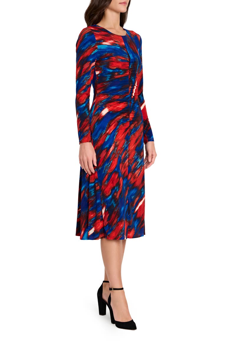 Ruched Long Sleeve Dress, Alternate, color, RED BLUE