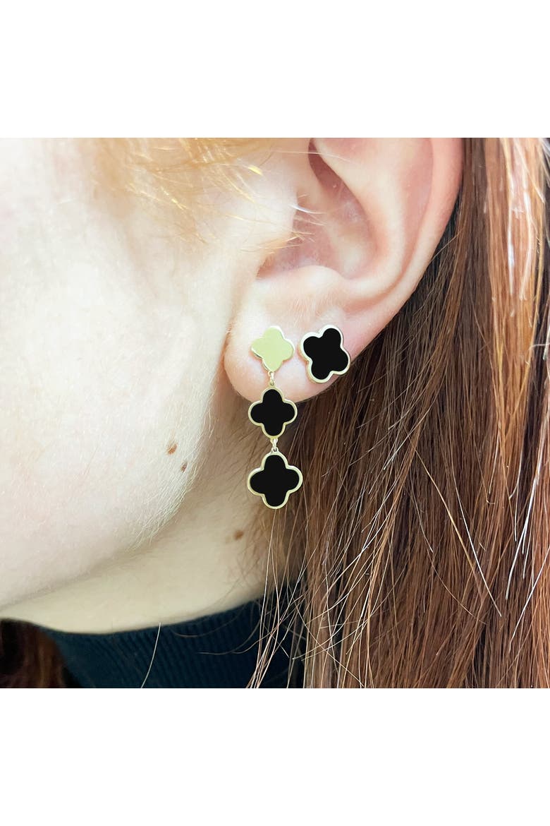 Onyx Graduating Clover Dangle Earrings, Alternate, color, Onyx