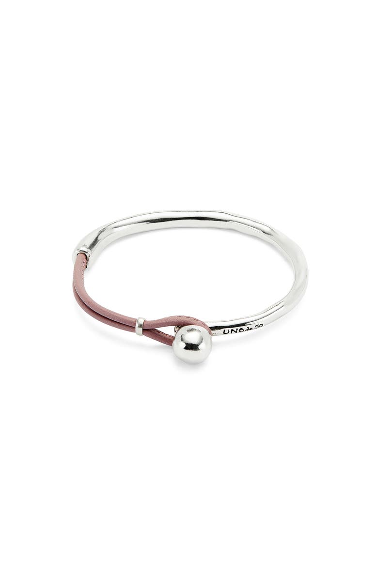 Sterling Silver-Plated Semi-Rigid Bracelet with Lilac Leather, Main, color, Silver