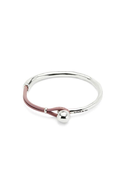 Sterling Silver-Plated Semi-Rigid Bracelet with Lilac Leather