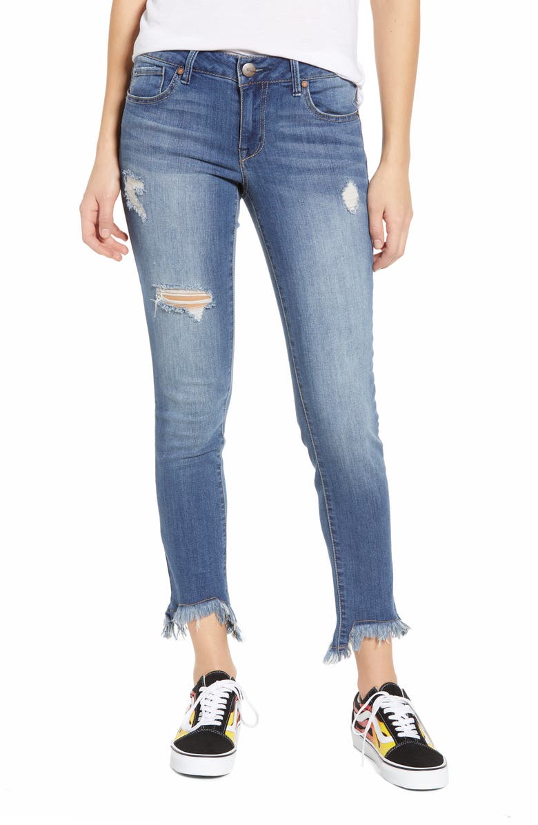 1822 Denim Ripped Shark-Bite Hem Skinny Jeans, Main, color, 