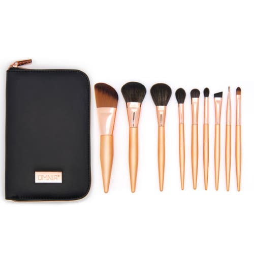 Omnia Brush Rose Gold 9pc Makeup Brush Set In Black