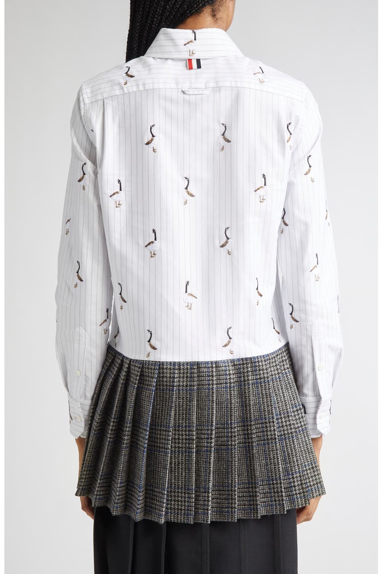 Geese Embroidered Stripe Button-Down Shirt, Alternate, color, MEDIUM GREY