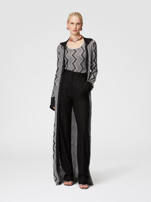 Shop Missoni Long Zig Zag Lamé Viscose Cardigan In Black & Silver