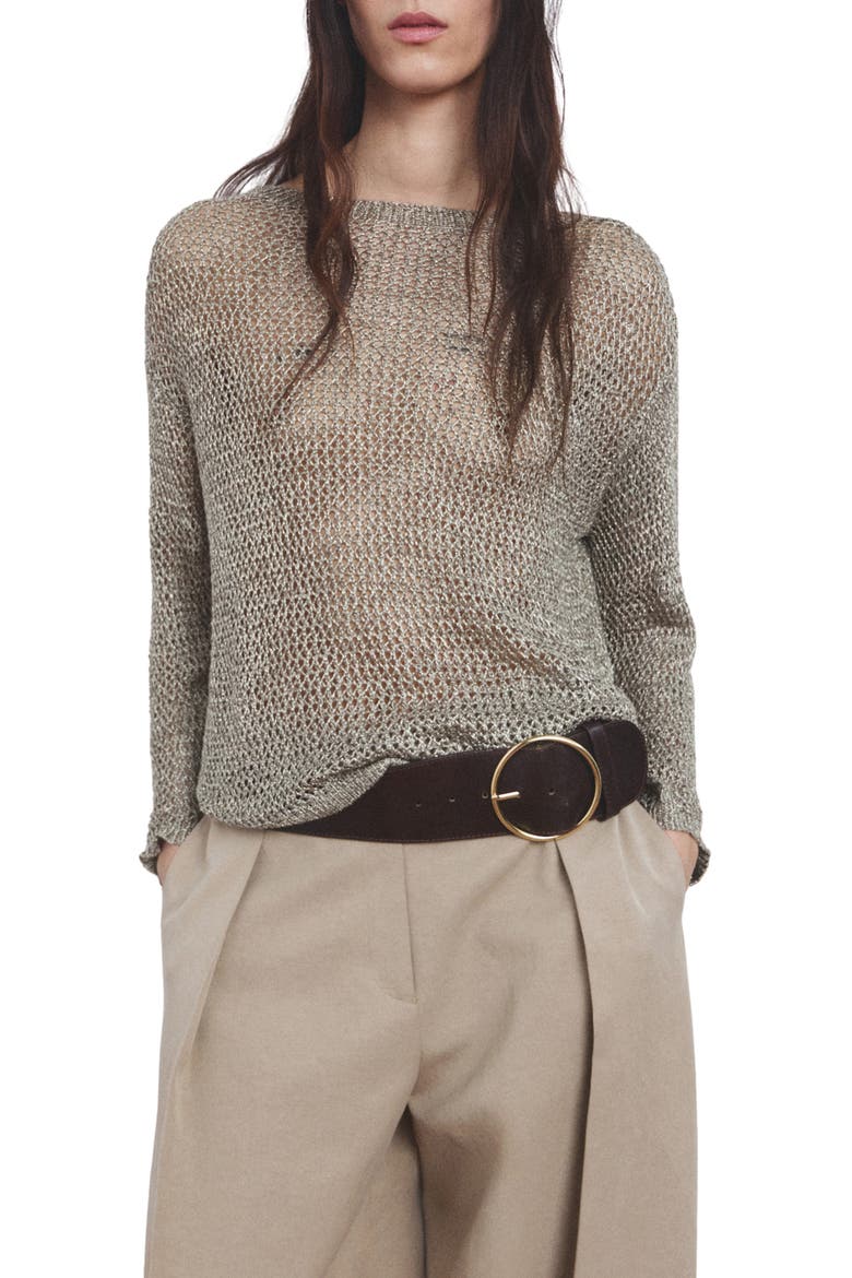 Luli Jersey Open Stitch Sweater, Main, color, KHAKI GREEN