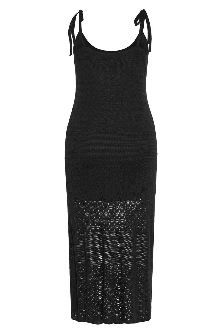 Sweet Tie Strap Open Stitch Midi Dress, Alternate, color, BLACK