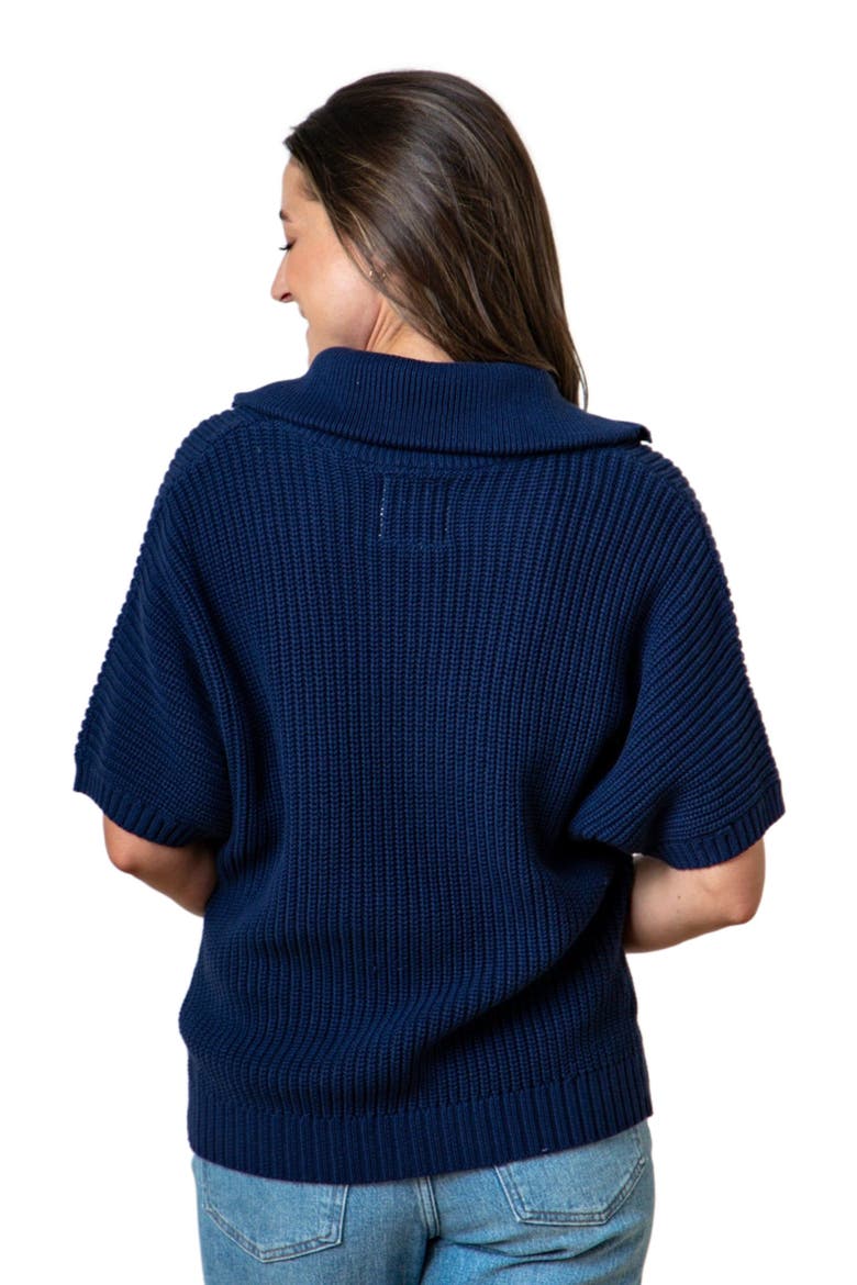 Women's Organic Spread Collar Sweater, Alternate, color, Navy Cardigan Stitch