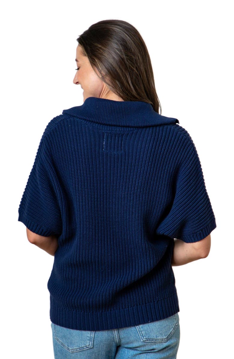 Hope & Henry Women's Organic Spread Collar Sweater, Alternate, color, Navy Cardigan Stitch