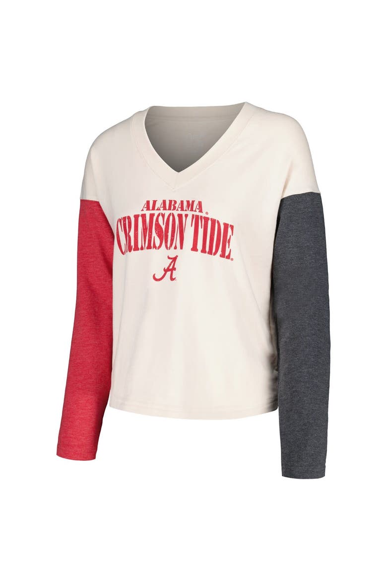 Women's Wes & Willy Cream Alabama Crimson Tide Colorblock Long Sleeve V-Neck T-Shirt and Shorts Set, Alternate, color, Cream