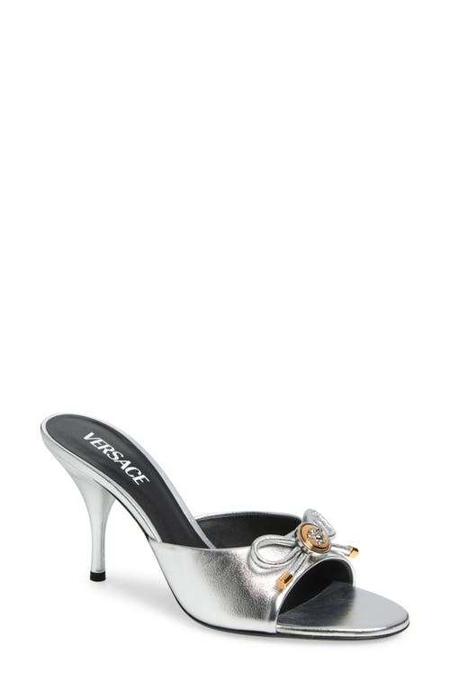 Versace Opera Bow Slide Sandal In Silverersace Gold