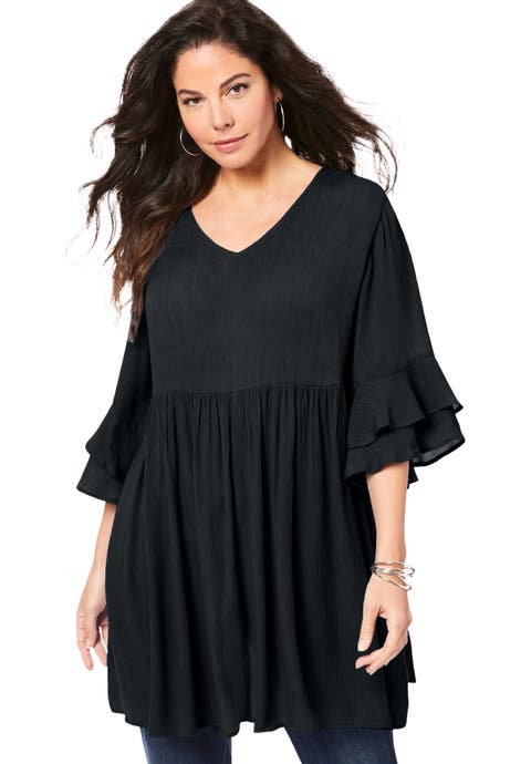 Hand Crinkled Flutter Sleeve Tunic (Plus)