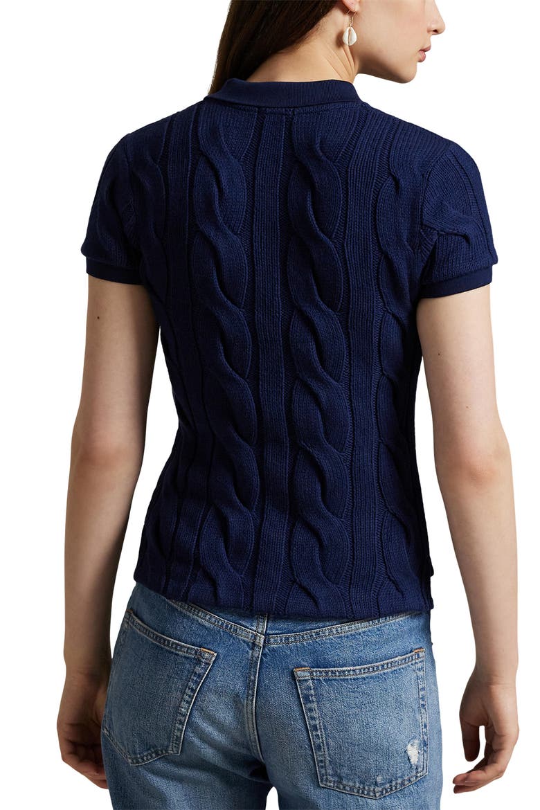 Cotton Cable Knit Polo, Alternate, color, NEWPORT NAVY