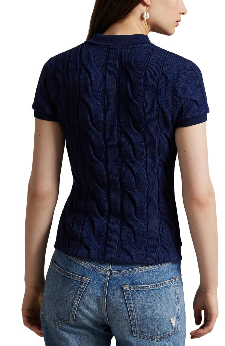 Polo Ralph Lauren Cotton Cable Knit Polo, Alternate, color, Newport Navy