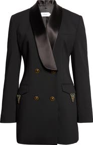 Versace Satin Trim Stretch Wool Jacket Minidress