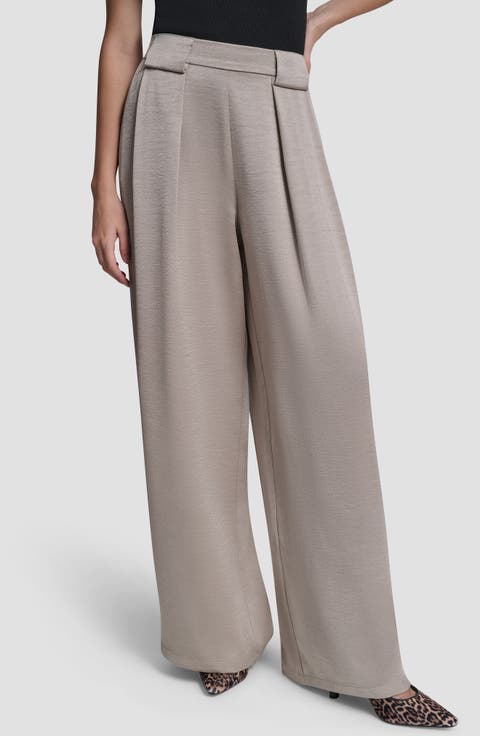 Pleat Wide Leg Satin Pants