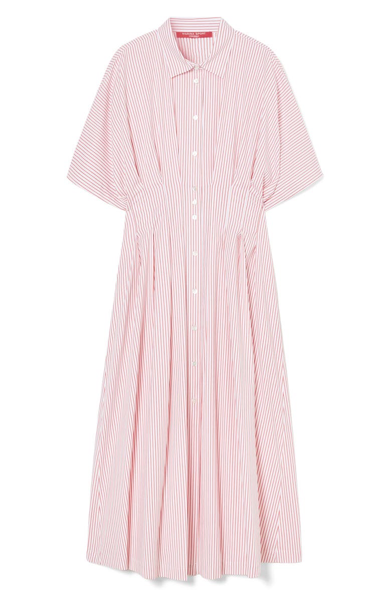 Marina Rinaldi Locri Stripe Short Sleeve Cotton Poplin Shirtdress, Alternate, color, Red