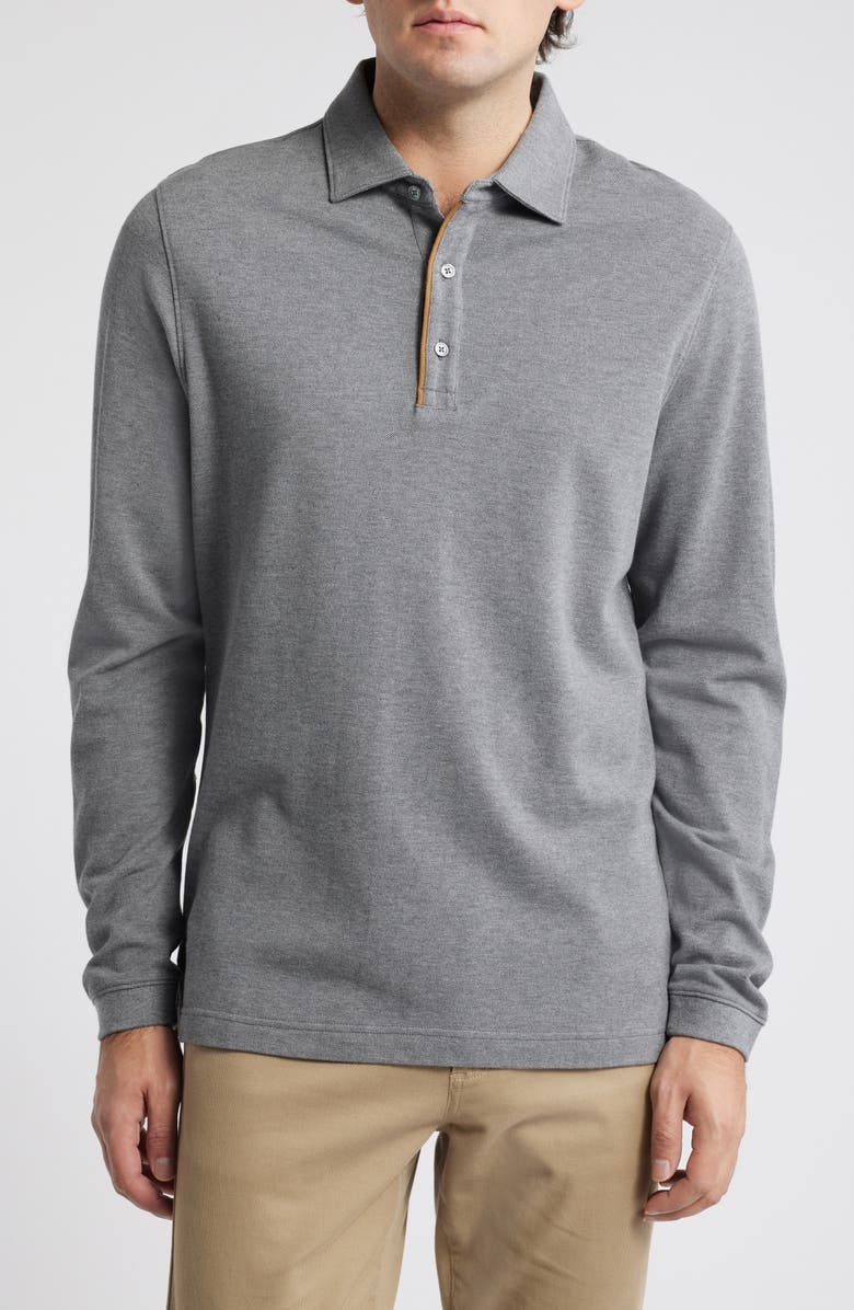 Scott Barber Long Sleeve Cotton & Wool Piqué Polo, Main, color, 