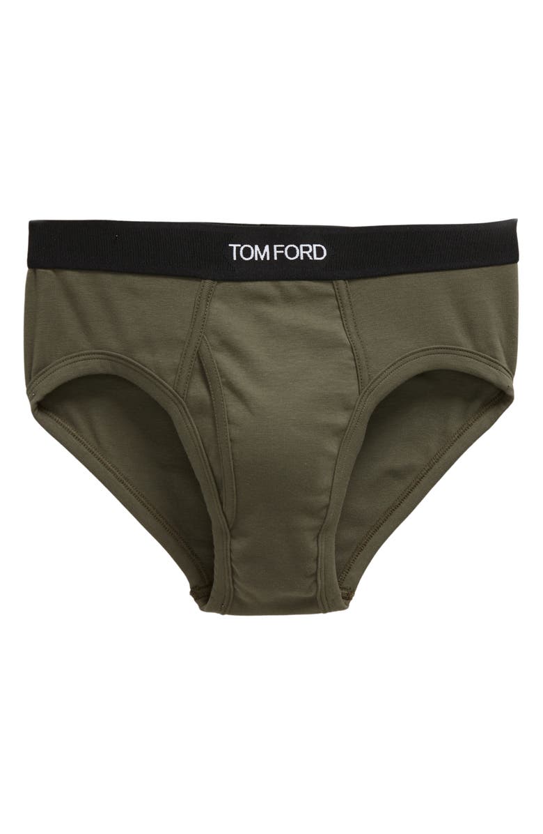 TOM FORD Cotton Stretch Jersey Briefs, Alternate, color, 302 Military Green