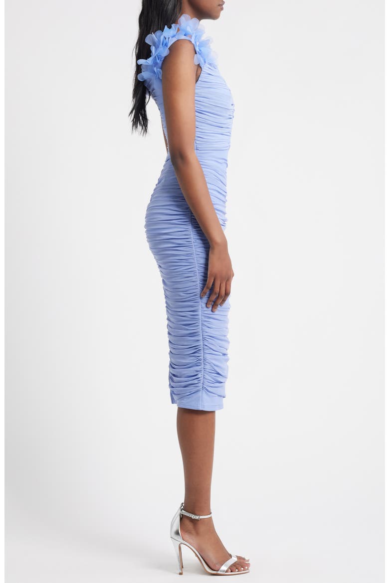 Ruched Mesh Midi Dress, Alternate, color, BLUE