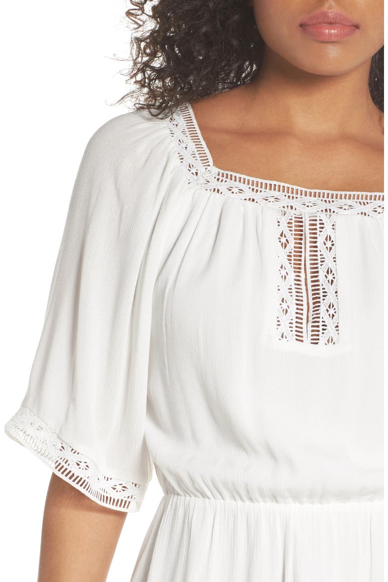 Lace Trim Peasant Minidress, Alternate, color, IVORY