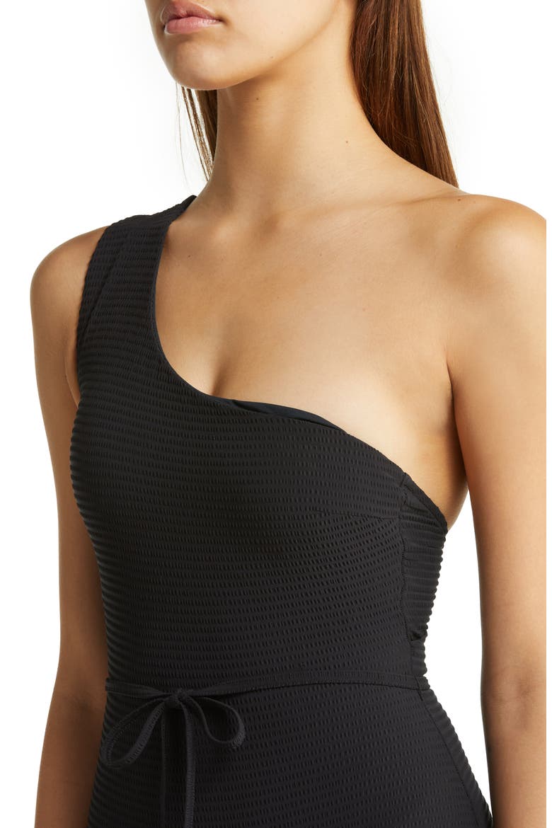 Messina One-Shoulder Tie Waist One-Piece Swimsuit, Alternate, color, BLACK