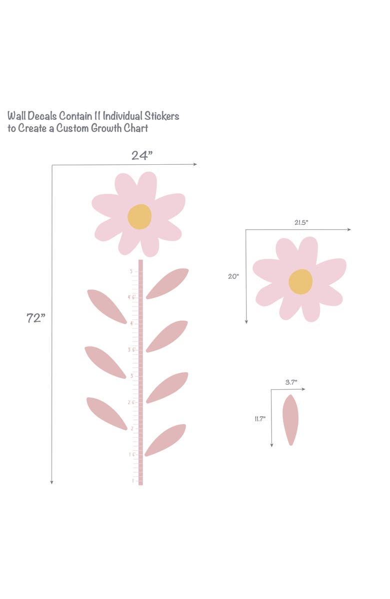Lambs & Ivy Daisy Dreams Flower Growth Chart Wall Decals/Stickers, Alternate, color, Pink