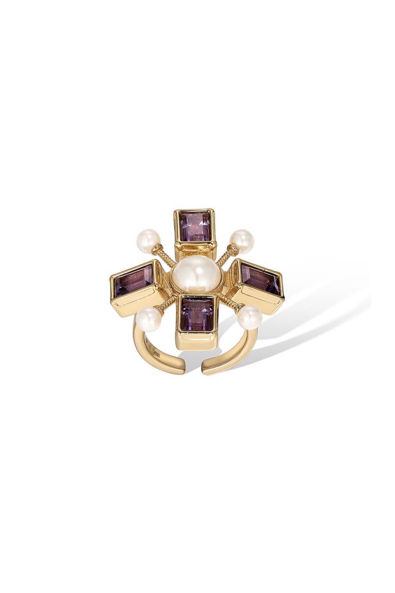 Byzantine Cross Ring, Main, color, Purple & Gold & White