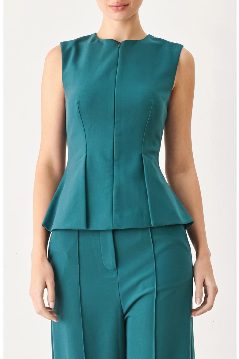 Pleated Peplum Sleeveless Top, Main, color, TEAL