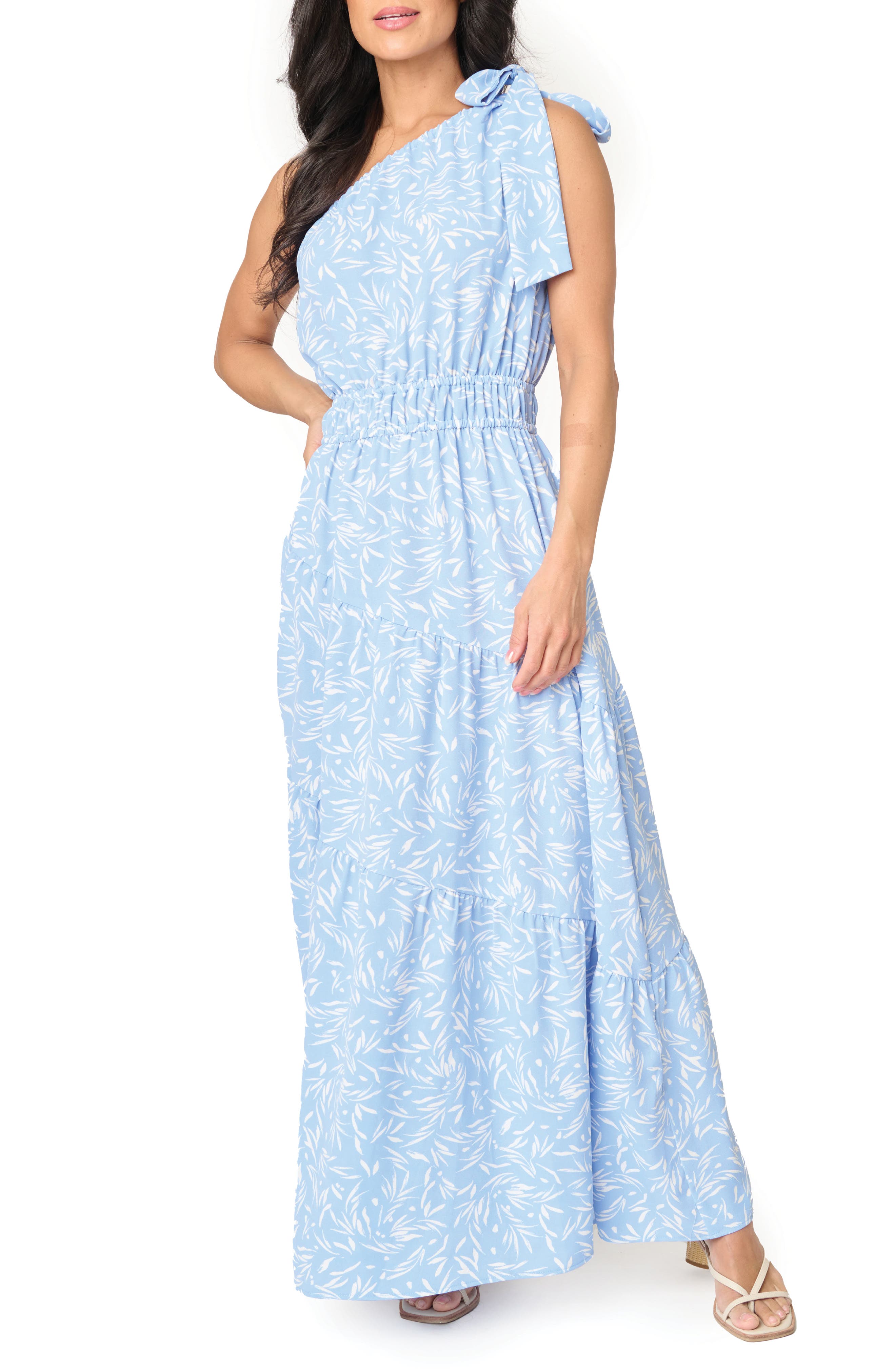 GIBSONLOOK Maya One-Shoulder Asymmetric Tiered Maxi Dress