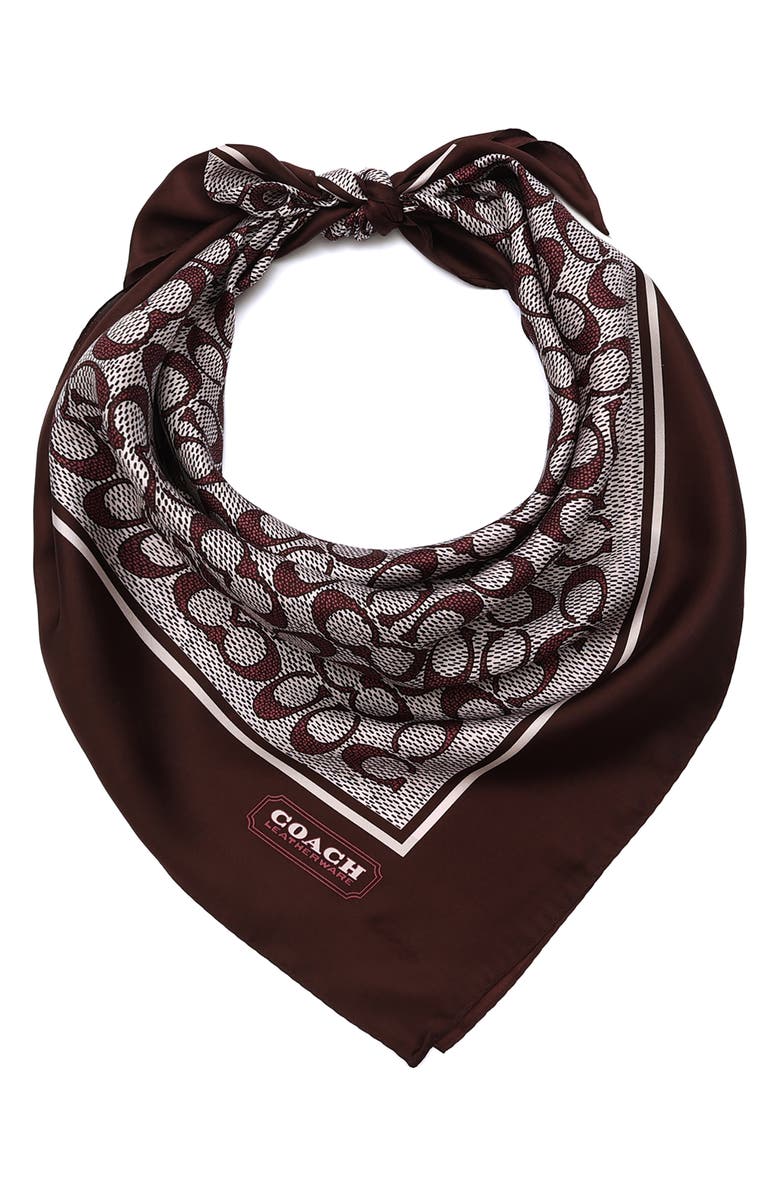 COACH Textured Signature Logo Square Silk Scarf, Main, color, Black/ Currant