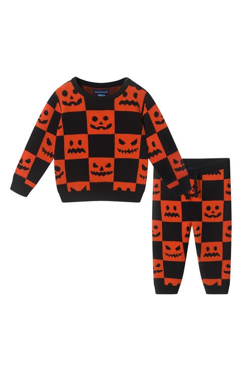 Kids' Halloween Checkered Sweater and Pants Set