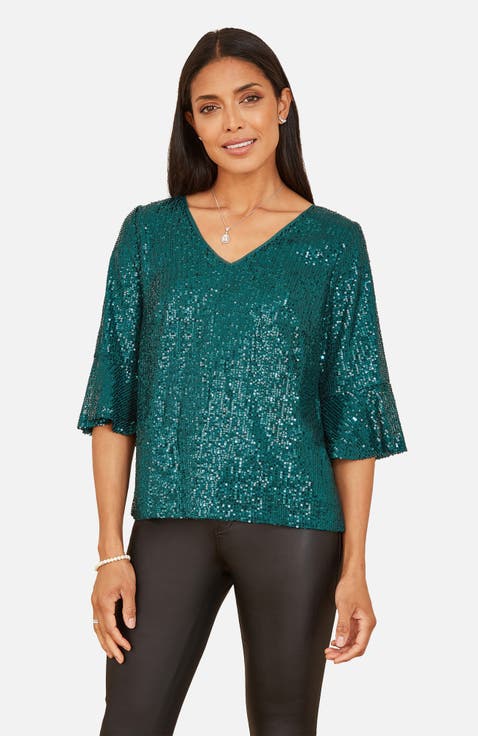 Fluted Sleeve Sequin Top