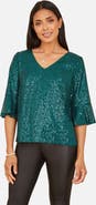 Yumi Fluted Sleeve Sequin Top