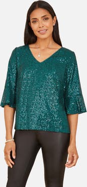 Yumi Fluted Sleeve Sequin Top