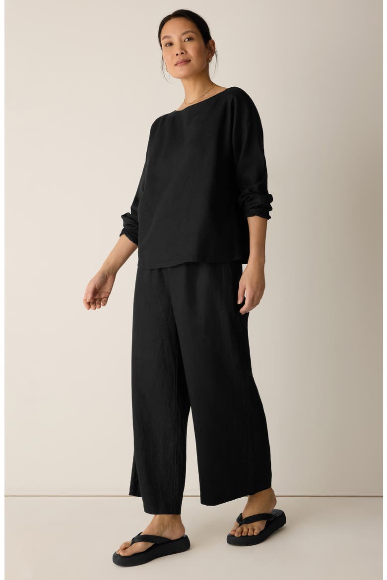 Boxy Bateau Neck Organic Linen Top, Alternate, color, BLACK