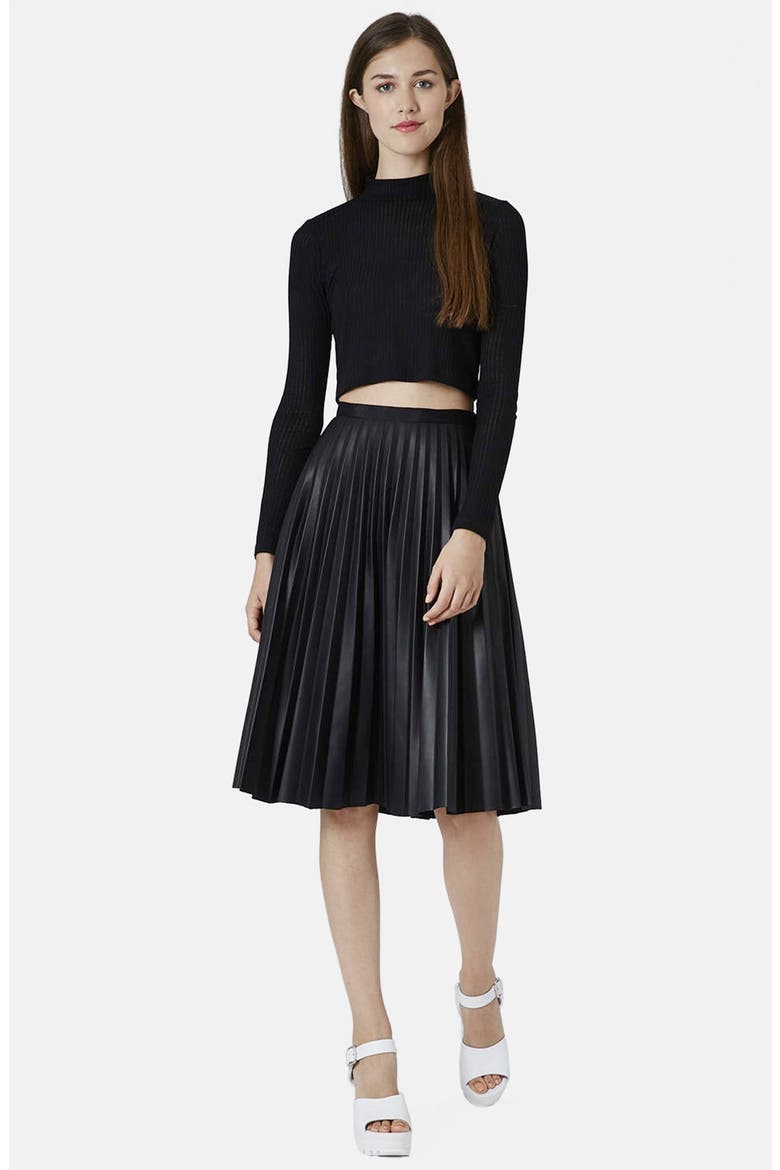 Pleat Midi Skirt, Alternate, color, BLACK